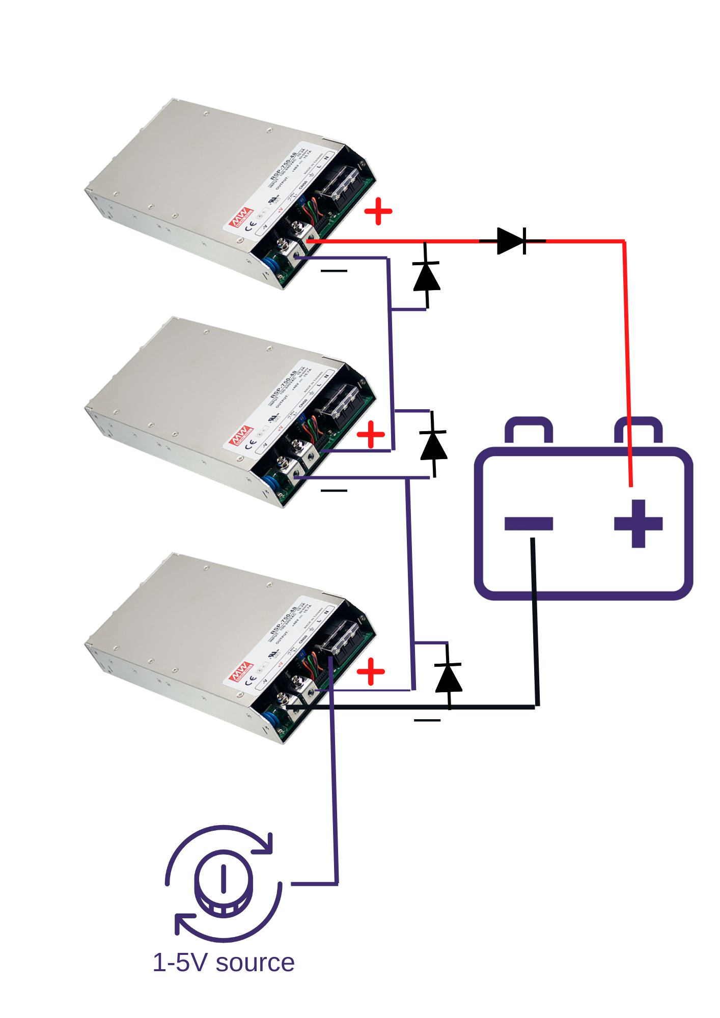 How to connect power supplies to charge high voltage batteries