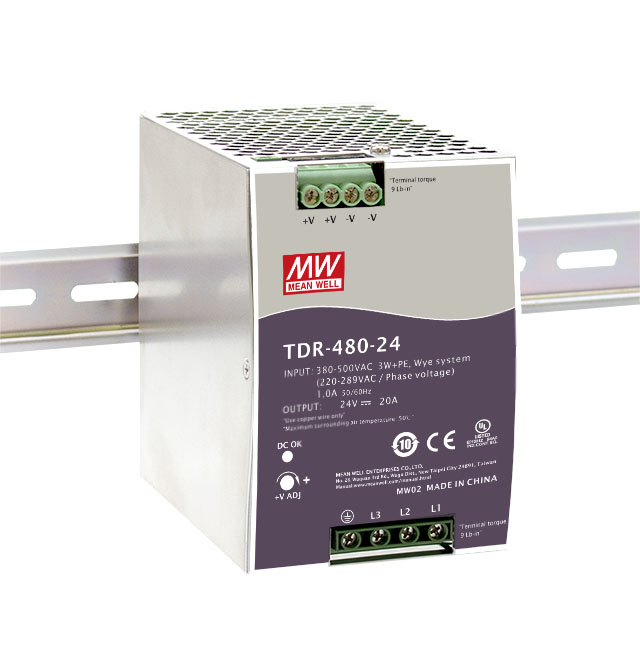 MEAN WELL TDR-480 Three Phase DIN Rail Power Supply MEAN WELL TDR-480 Three Phase DIN Rail Power Supply